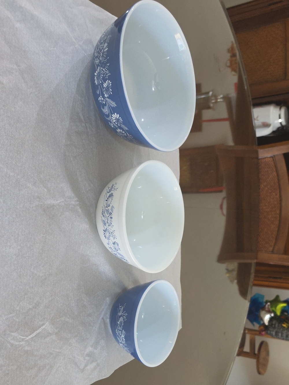 Pyrex Blue and White Floral Nesting Mixing Bowls - Set of 3